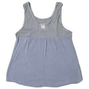 Intu Blue Lace Embroidered Sleeveless Tank Top Blouse Summer Casual‎ (Q)